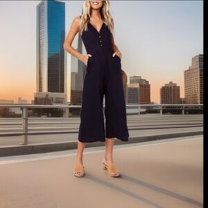 Elegant ButtonUp Deep V Loose Sleevesless Dress Up Formal 1pc Jumpsuit/Pantsuit
